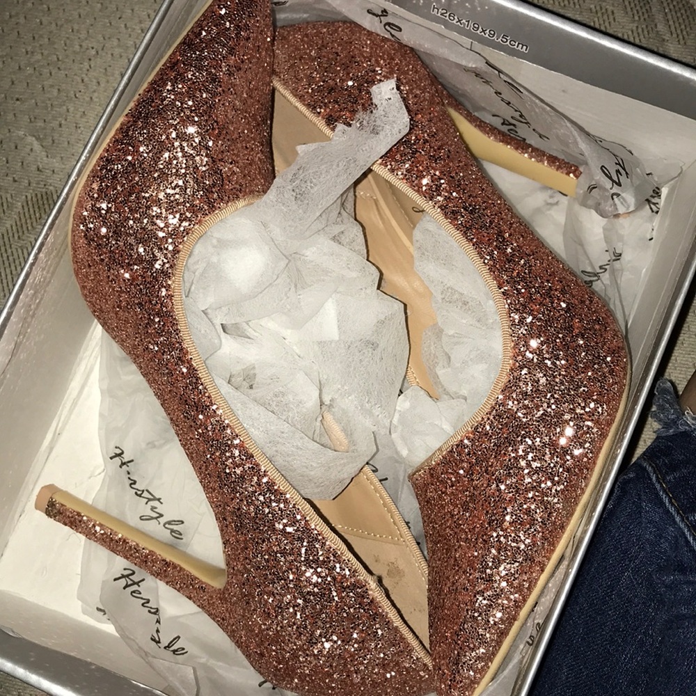 Pink high heels.